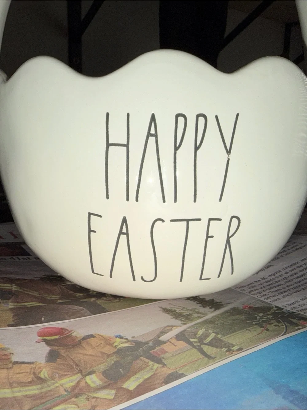 Rae Dunn Ceramic "Happy Easter" Basket with Bow Handle - Picture 2 of 4